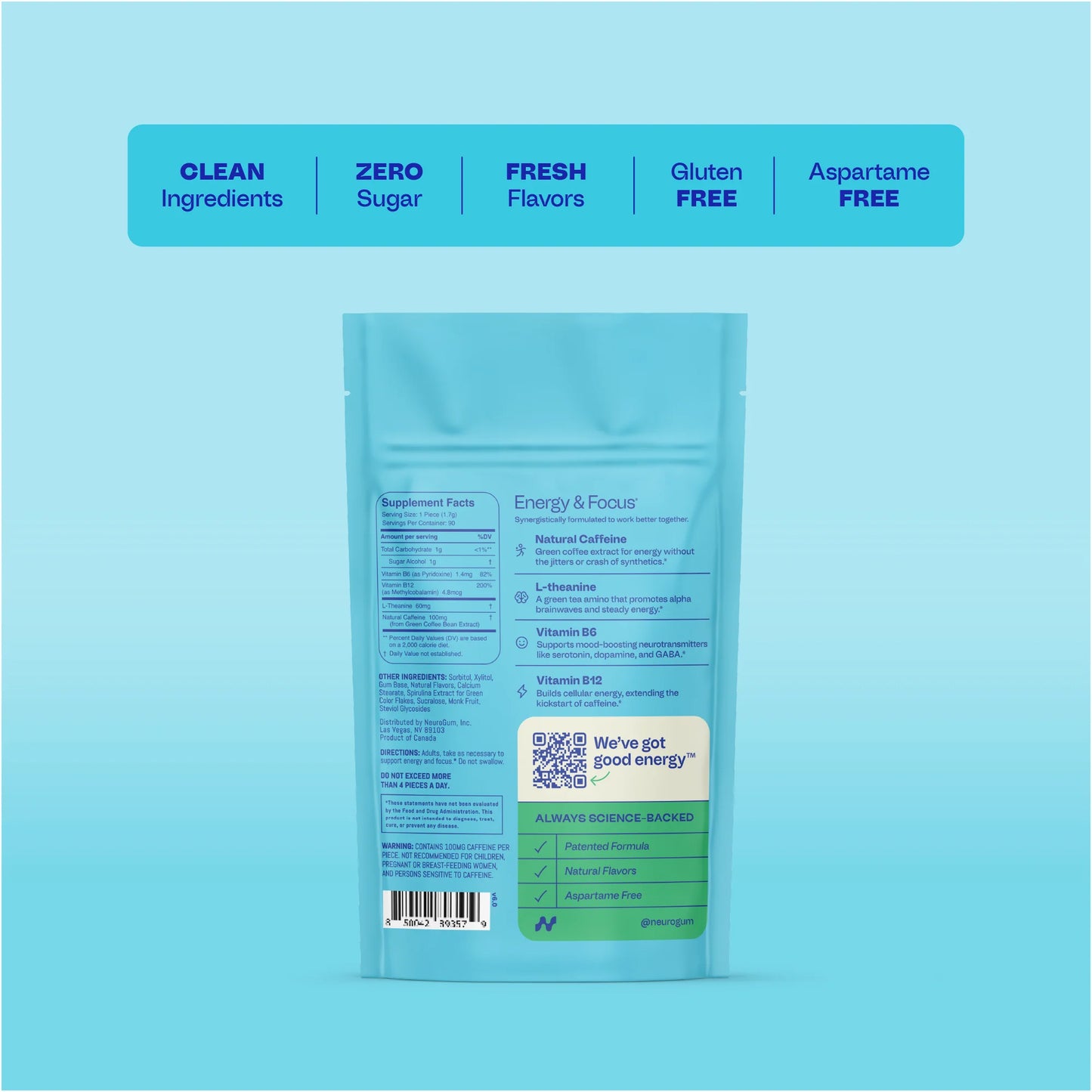 Neuro® Gum Extra Strength Energy & Focus™ Bulk Bag (90 pcs) - Spearmint