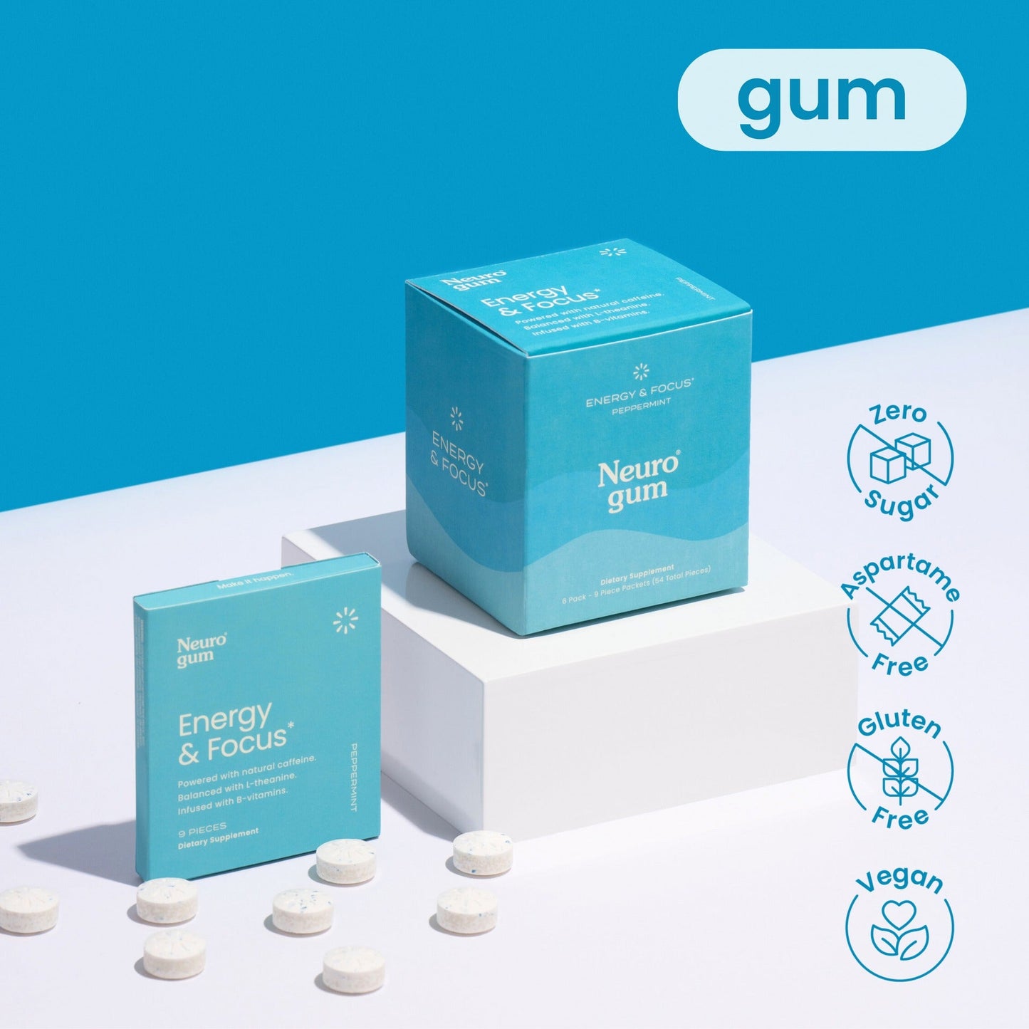 Neuro® Gum Energy & Focus™ 6 Pack (54 pcs) - Peppermint