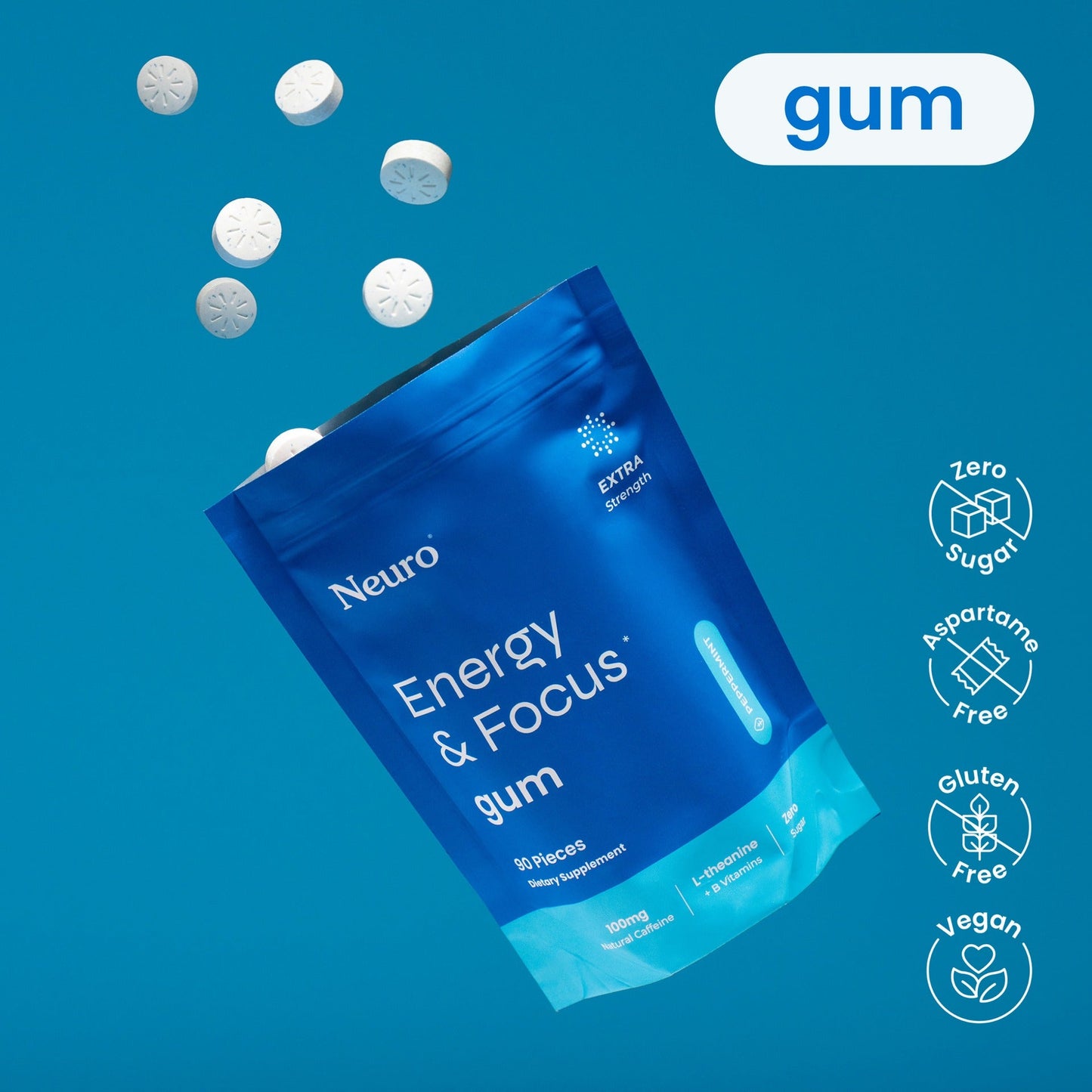 Neuro® Gum Extra Strength Energy & Focus™ Bulk Bag (90 pcs) - Peppermint