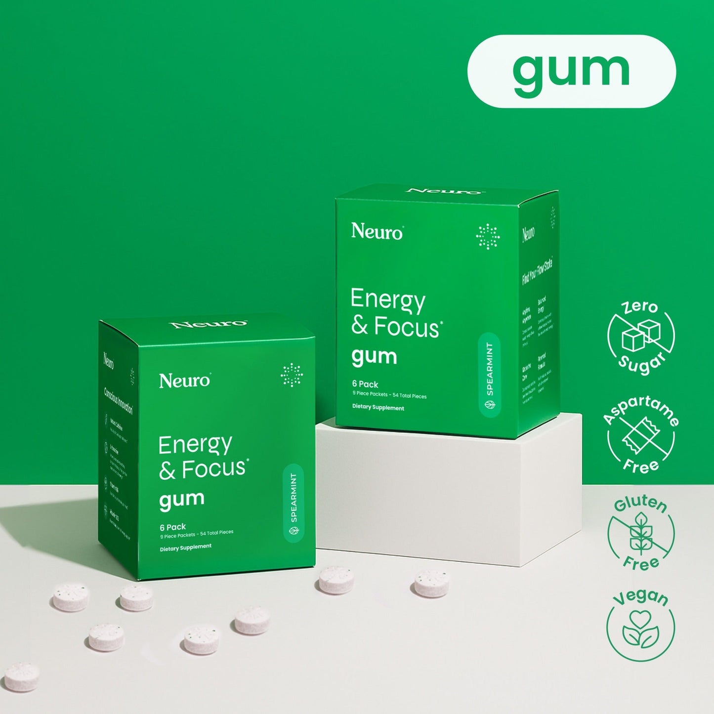 Neuro® Gum Energy & Focus™ 6 Pack (54 pcs) - Spearmint