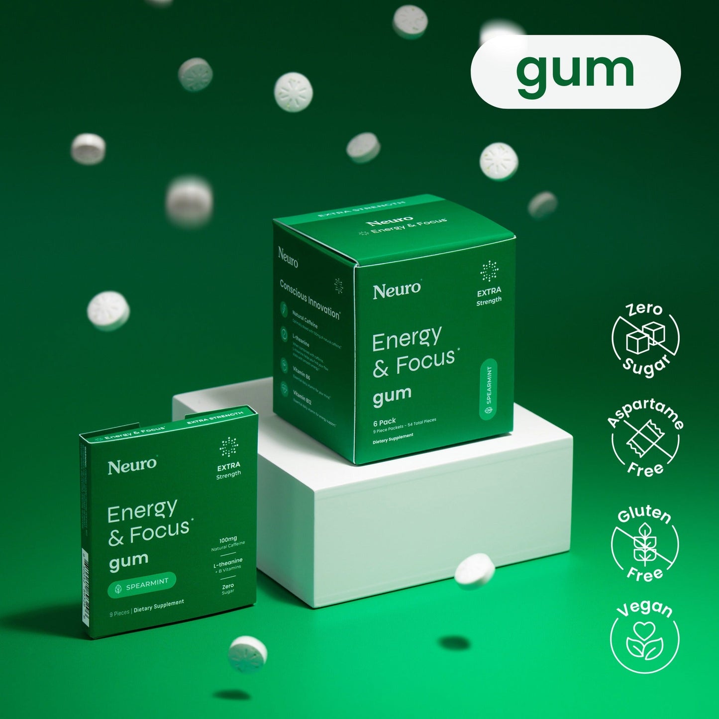 Neuro® Gum Extra Strength Energy & Focus™ 6 Pack (54 pcs) - Spearmint